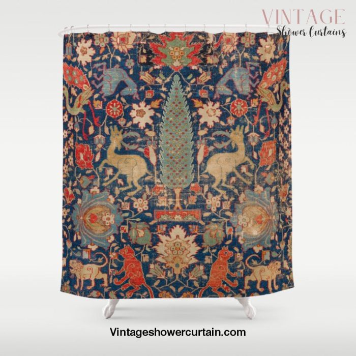 17th Century Persian Rug Print with Animals Shower Curtain Offical Vintage Shower Curtain Merch