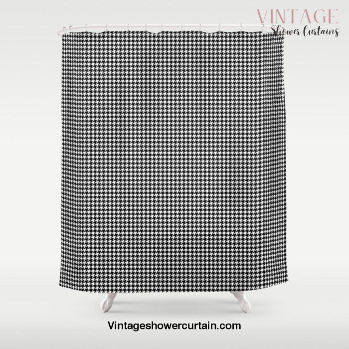 Classic Vintage Black and White Houndstooth Pattern Shower Curtain Offical Vintage Shower Curtain Merch
