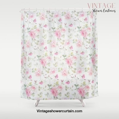 Elegant blush pink white vintage rose floral Shower Curtain Offical Vintage Shower Curtain Merch