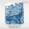 Japan Sea Whale Art Lino Shower Curtain Offical Vintage Shower Curtain Merch