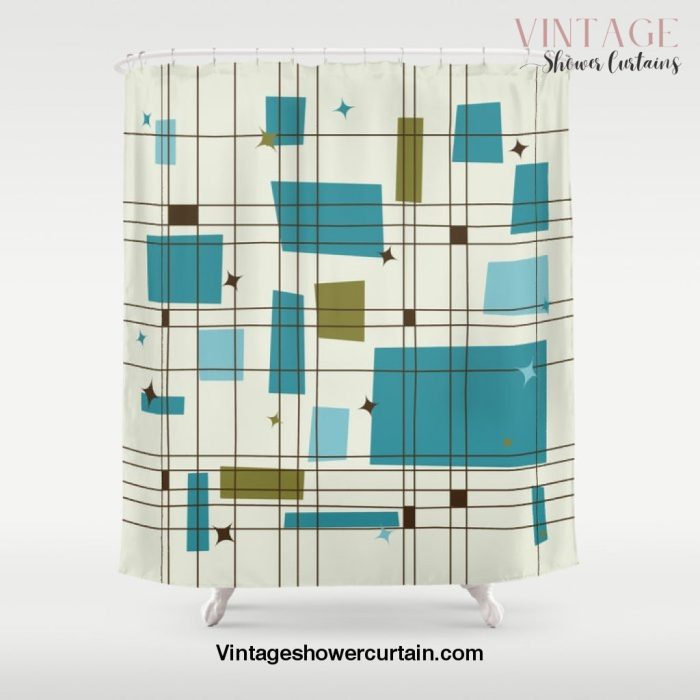 Mid-Century Modern (teal) Shower Curtain Offical Vintage Shower Curtain Merch