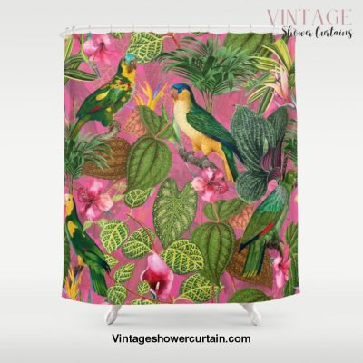 Vintage & Shabby Chic - Pink Tropical Bird Summer Garden Shower Curtain Offical Vintage Shower Curtain Merch